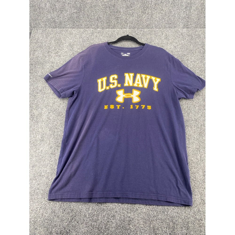 Under Armour US Navy T Shirt HeatGear Loose Fit Mens Large Blue Short Sleeve Tee